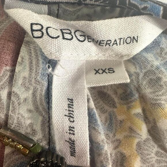 2000s BCBGMAXAZRIA Multicolor Patterned Sleeveless Mini Swing Dress Sz XXS Boho - Picture 4 of 5